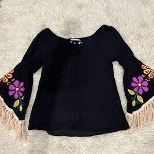 Vava by Joy Han Black Top with Colorful Embroidery
